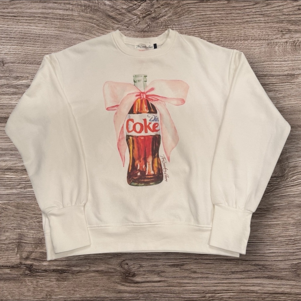 THE LAUNDRY ROOM Diet Coke Pink Bow Oversized Sweatshirt White Size Small - Picture 2 of 10